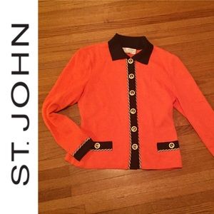 St. John Orange & Navy Cardigan Sweater